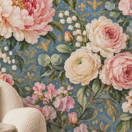 Vintage Pink Peony Wallpaper Mural, French Country Floral Wall Decor