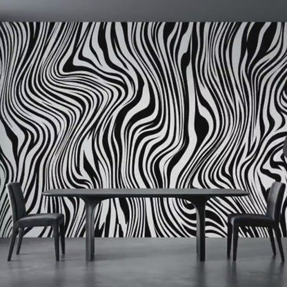 Black and White Wavy Wallpaper, Abstract Line Mural, Retro Psychedelic Wall Decor