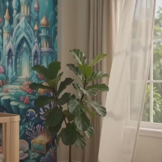 Magical Underwater Castle Wall Mural, Ocean Sea Life Nursery Decor