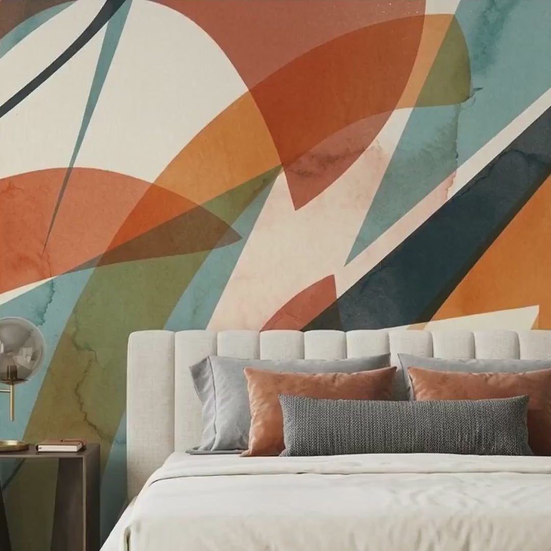 Abstract Geometric Terracotta Wallpaper Mural, Mid-Century Modern Wall Art (Peel & Stick)