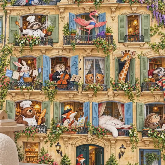 Whimsical Animal Apartment Mural, Parisian Nursery Wall Decor, Storybook Kids Room Art