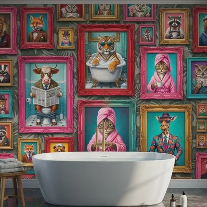 Personalized Anthropomorphic Animal Portrait Wallpaper, Maximalist Gallery Wall Mural (Custom name)