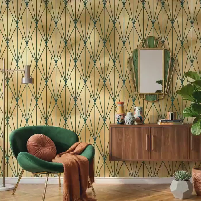 Art Deco Emerald Geometric Wallpaper – Luxe Gatsby Style Wall Mural
