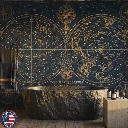 Celestial Constellation Map Mural – Vintage Navy Gold Star Wall Art (Dark Academia)